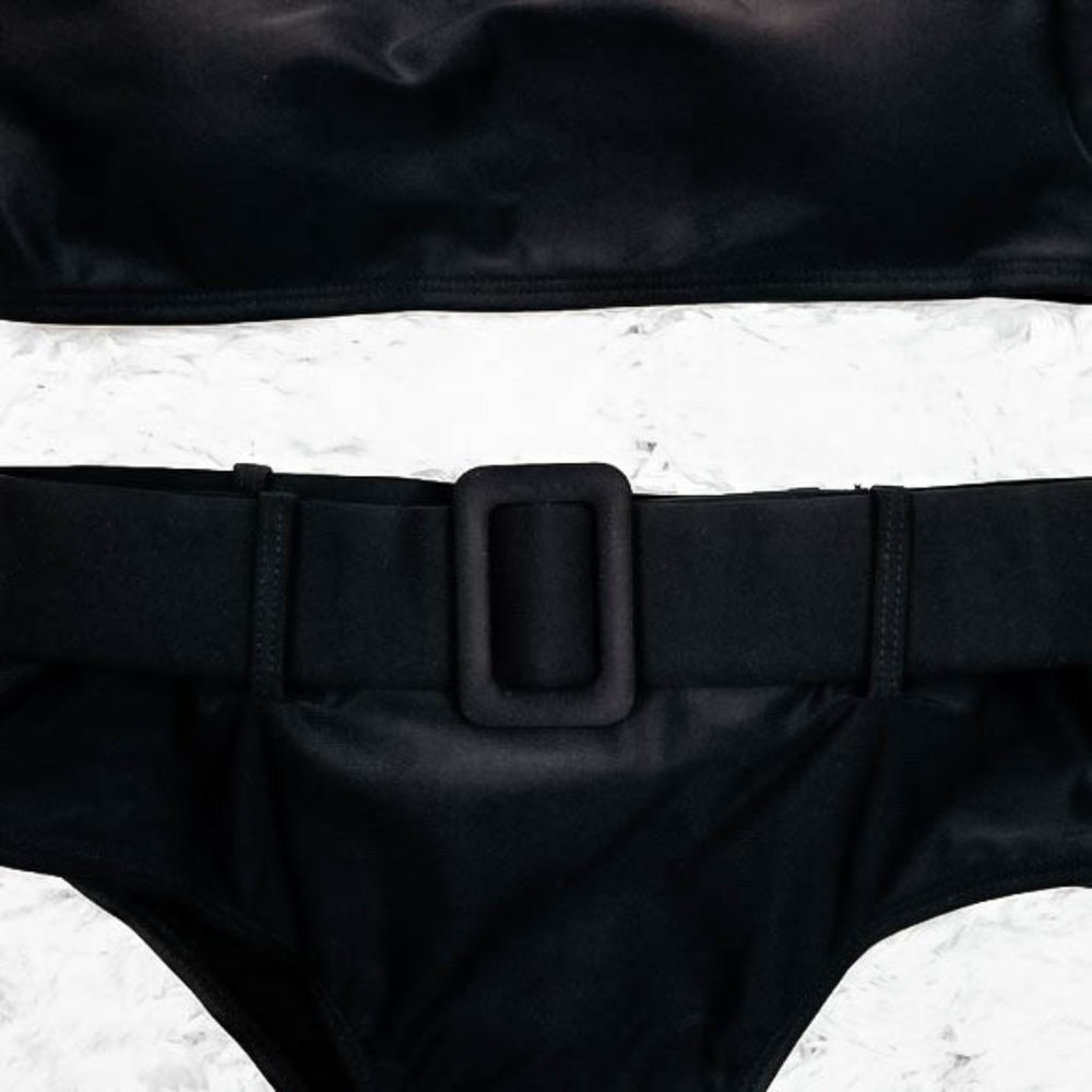 Black 2 Piece Bikini High Waisted Bathing Suit - Picture 5 of 8